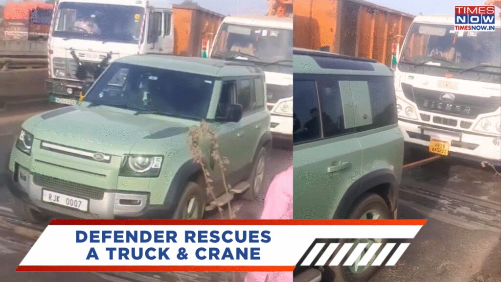 'Defender Power!' Viral Land Rover Rescues Crane Strapped On A Truck | Car News