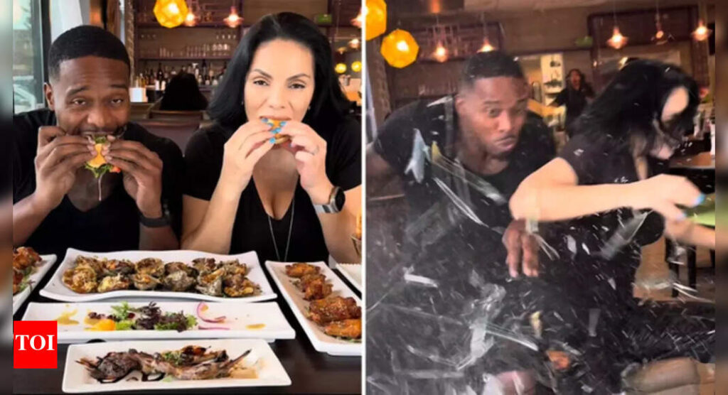 Viral video: Car crashes into a restaurant while US food vloggers were eating a meal and filming |