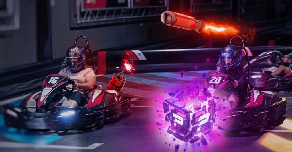 Battling for the lead at an IRL version of Mario Kart