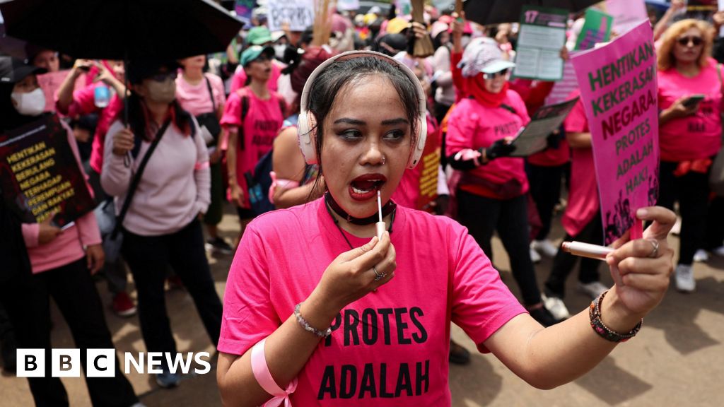 Hundreds of women with brooms join protests as Prabowo flies to China