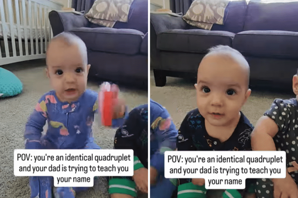 Dad’s Method for Teaching Identical Quadruplet Girls Their Names Goes Viral