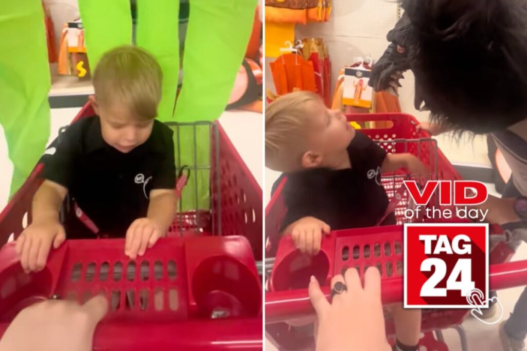 Toddler has hilarious reaction to dad's scary Halloween mask in Target!