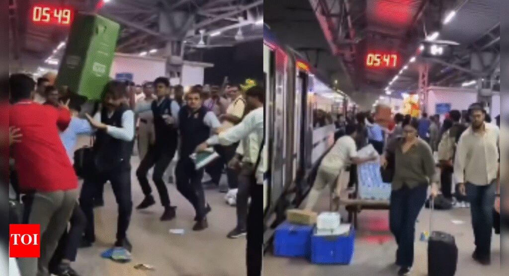 Viral video: Vande Bharat pantry staff fight at Nizamuddin station; 4 suspended, Rs 5 lakh fine imposed | Delhi News
