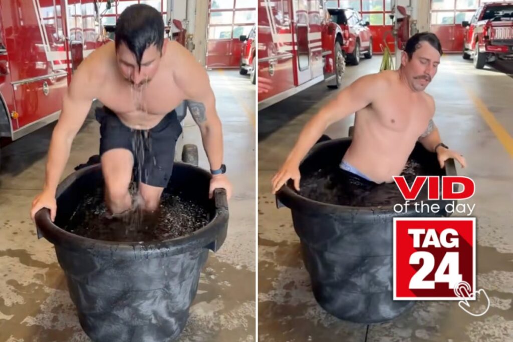 Firefighter tries first ice bath – and immediately regrets it!