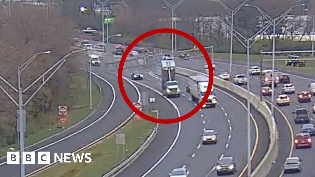 Moment truck collides with sign on Ohio highway