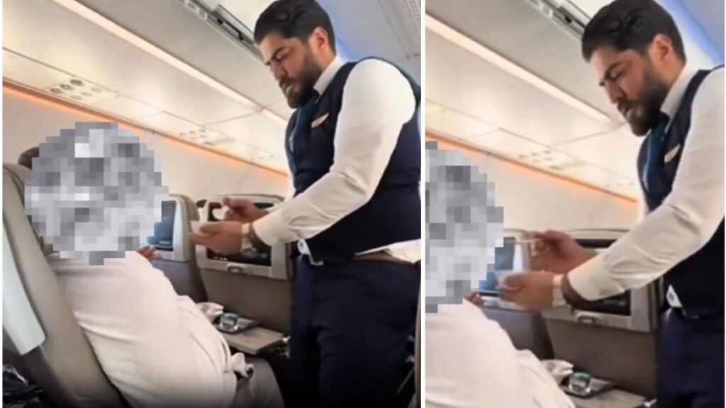Saudia Airlines attendant feeds elderly passenger during flight video goes viral
