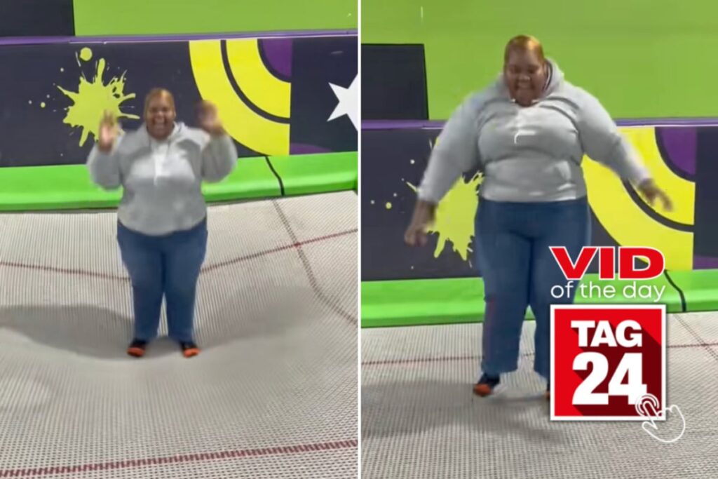 Woman's trampoline fun takes a hilarious turn