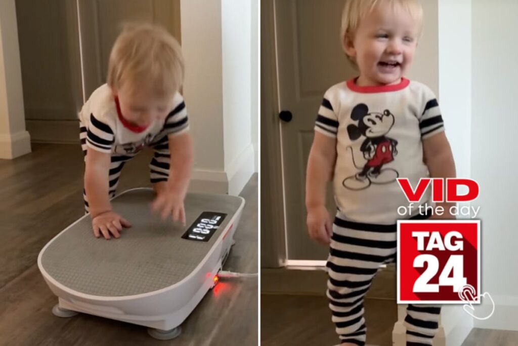 Toddler discovers mom's vibration plate – and can't get enough!